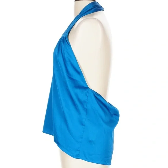 Superdown Amerie Pleated Halter Teal Blue Satin Top Women’s Large - Picture 5 of 7